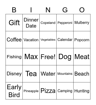 Newlywed Bingo Card