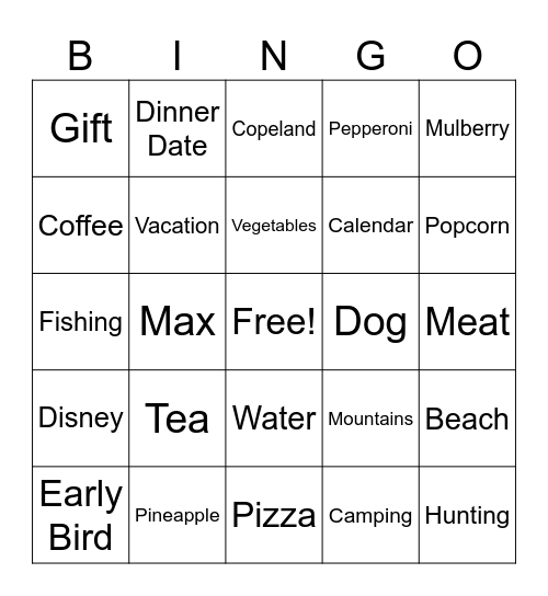 Newlywed Bingo Card