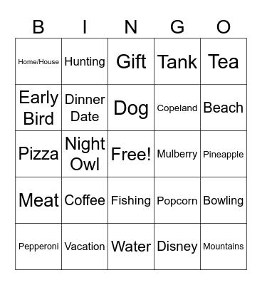 Newlywed Bingo Card