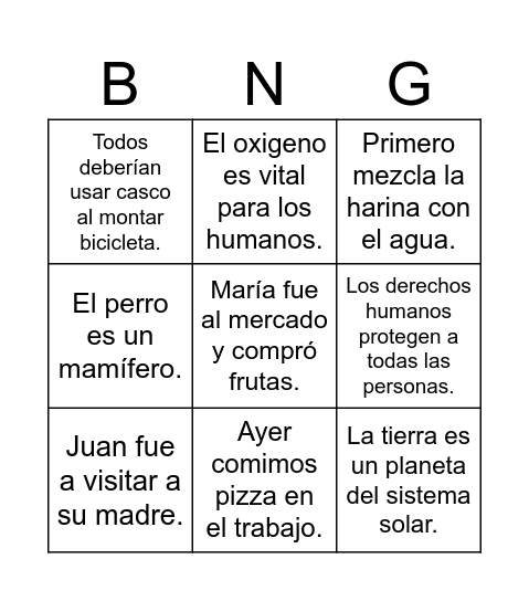Tipos de Textos Bingo Card