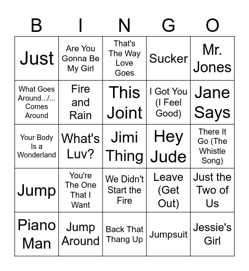 The Letter J Bingo Card