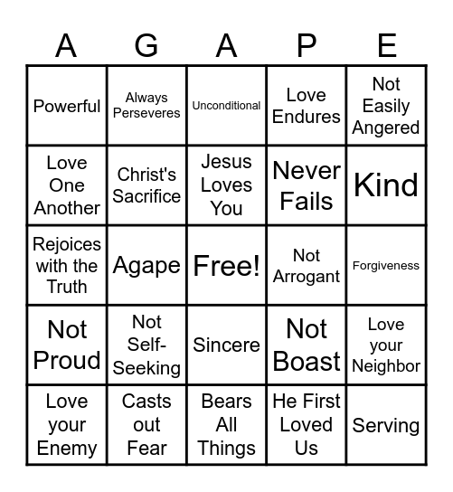 GOD'S LOVE BINGO Card