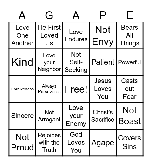 GOD'S LOVE BINGO Card