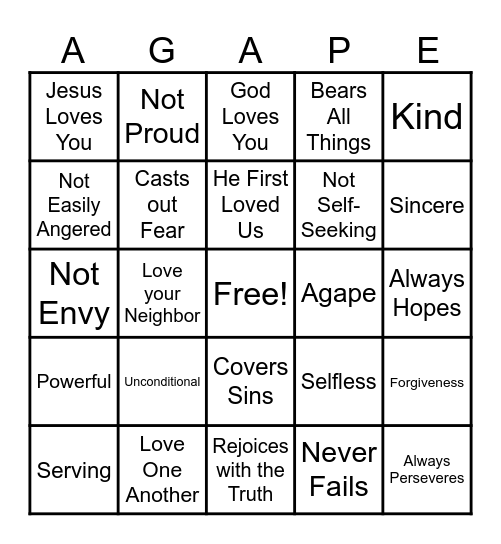 GOD'S LOVE BINGO Card