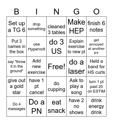 PTA Bingo Card