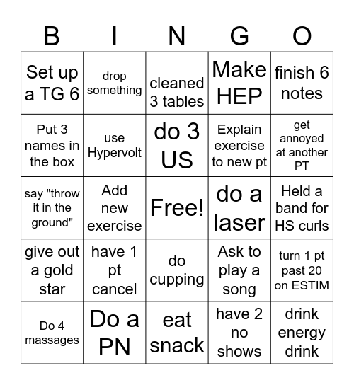 PTA Bingo Card