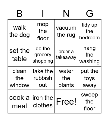 Housework Bingo Card