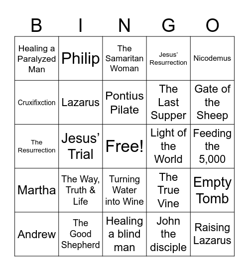 Gospel of John Bingo Card