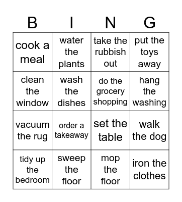 Housework Bingo Card