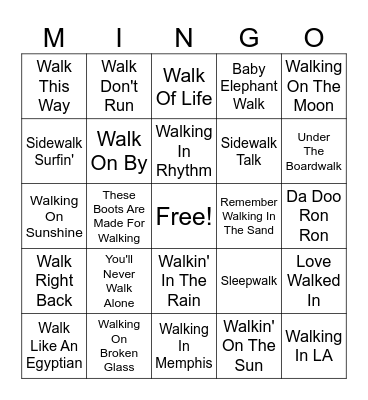Walk & Roll Bingo Card