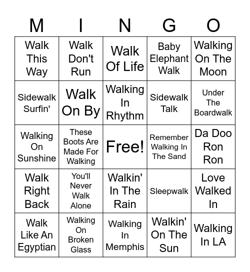 Walk & Roll Bingo Card