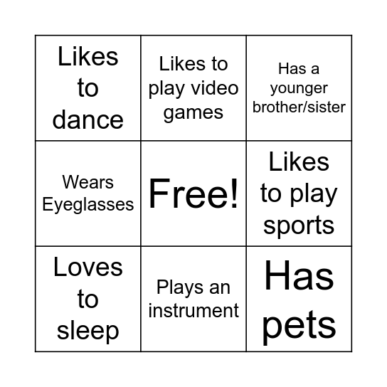 Getting to Know Each Other Bingo Card