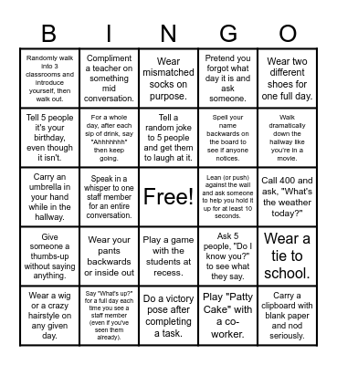 Snow Much Fun CFE Staff Bingo Card