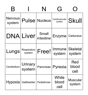 Medical Bingo Card