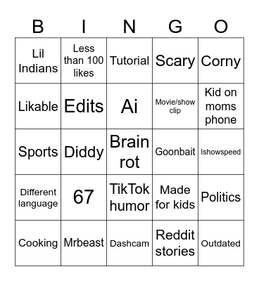 Yt shorts Bingo Card