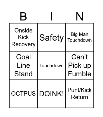 Good Football Game Bingo Card