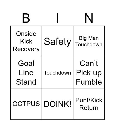 Good Football Game Bingo Card