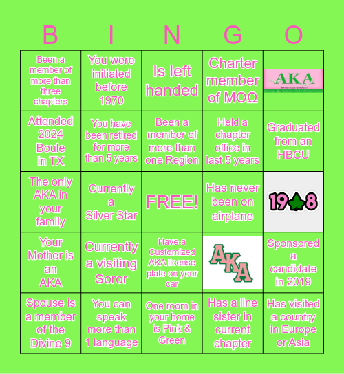 ALPHA KAPPA ALPHA SORORITY Bingo Card