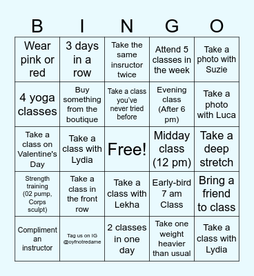 Oxygen BINGO Card