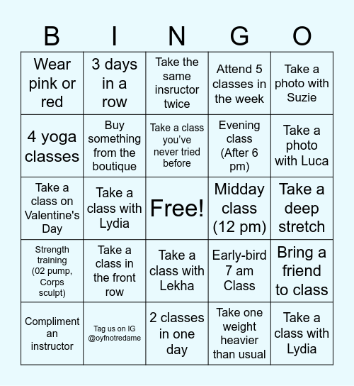 Oxygen BINGO Card