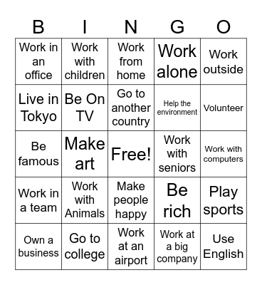 Dream Job Bingo Card