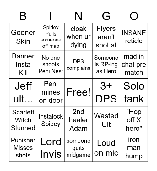 MARVEL RIVALS BINGO Card