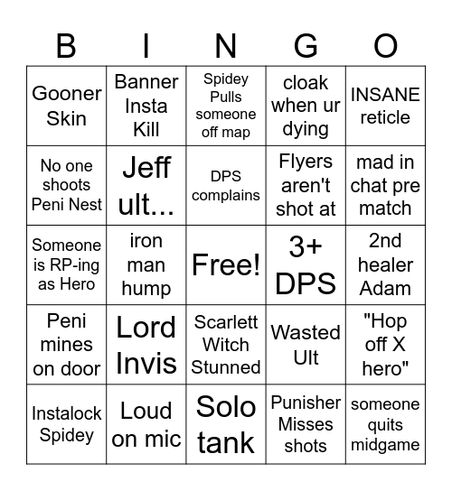 MARVEL RIVALS BINGO Card