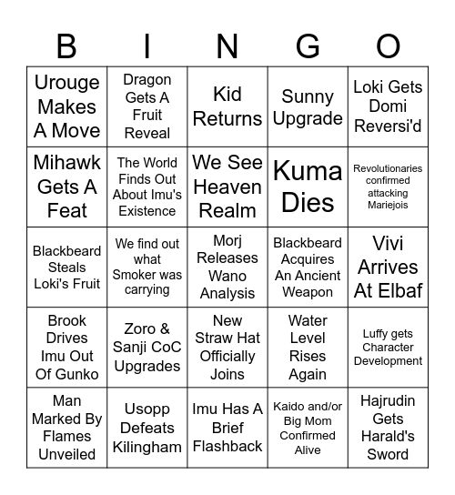 One Piece 2026 Bingo Card