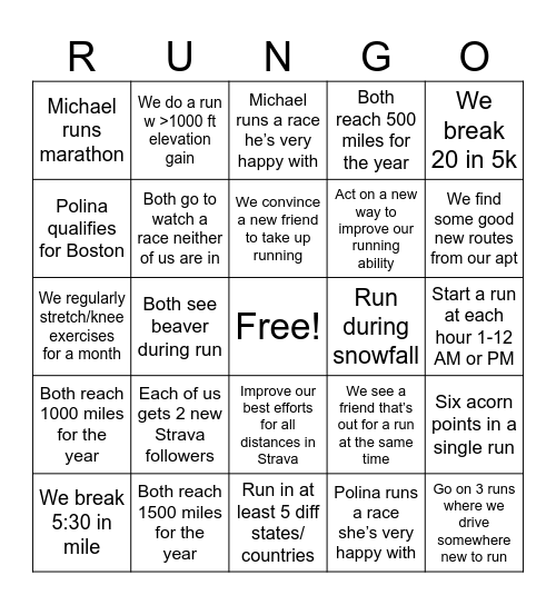 RUNGO 2026 Bingo Card