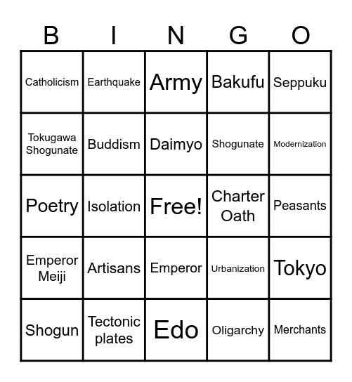 Feudal Japan Bingo Card