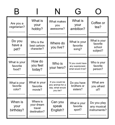 Let's Get To Know Each Other! Bingo Card