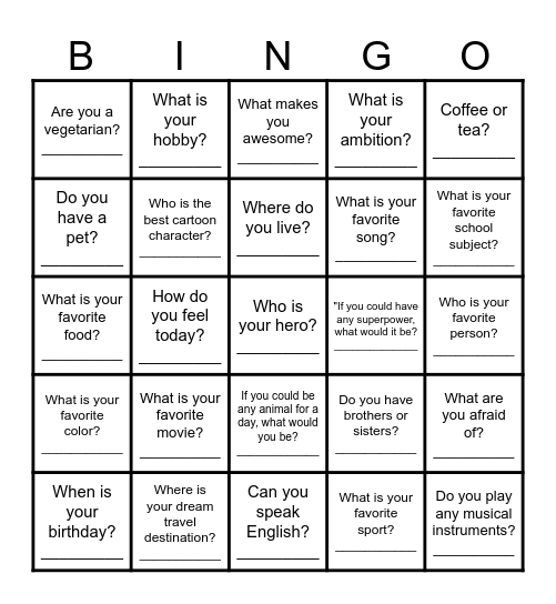 Let's Get To Know Each Other! Bingo Card
