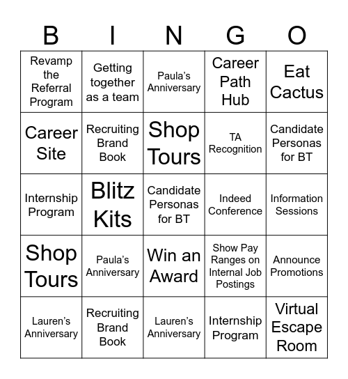 2026 TA Ops Bingo Card