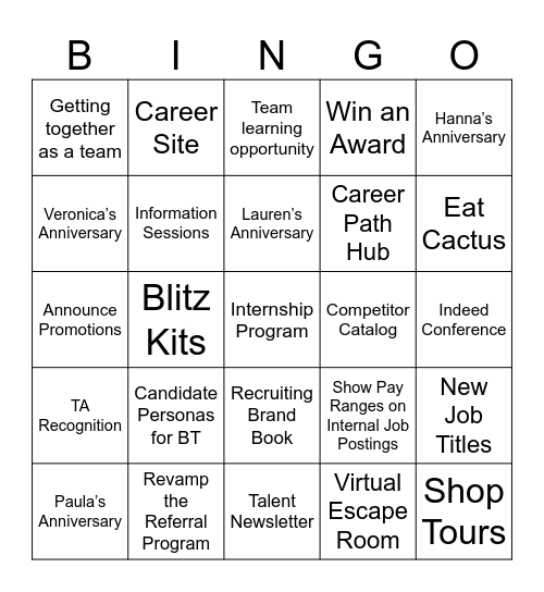 2026 TA Ops Bingo Card