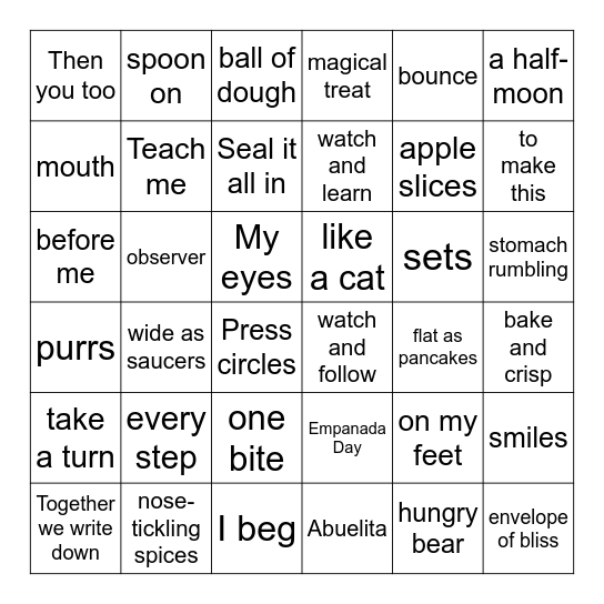 Empanda Day Bingo Card