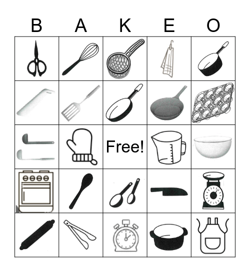 Kitchen Bake-o Bingo Card