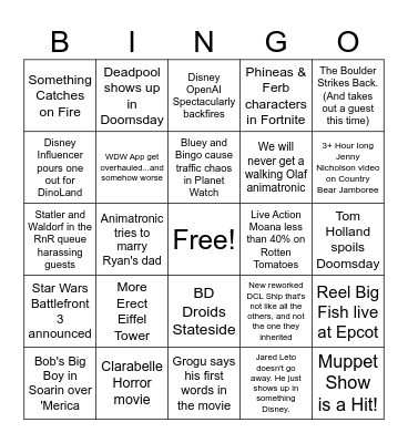2026 Disney Bingo Card