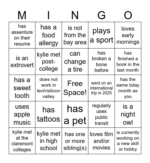 find someone who... Bingo Card