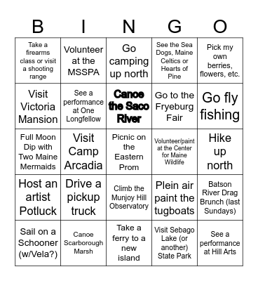 Full-Portland-Maine 2026 Bingo Card