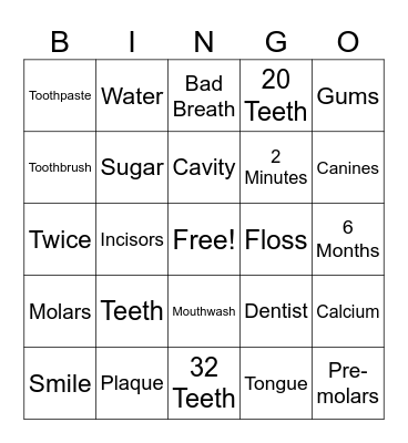 Dental Health Bingo Card