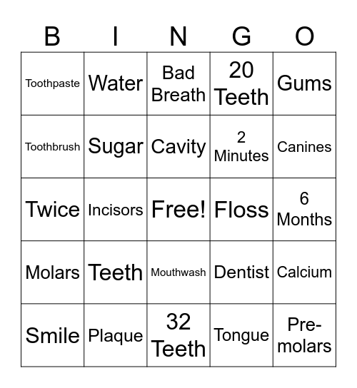 Dental Health Bingo Card