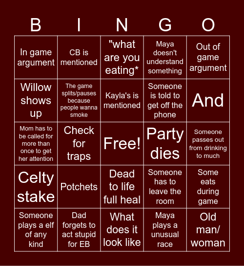 D&D BINGO Card