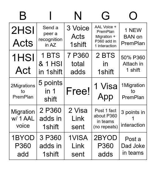 BIG 3 Weekly Bingo Card