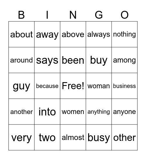 Untitled Bingo Card