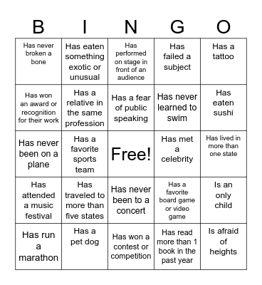 Getting to know each other Bingo Card