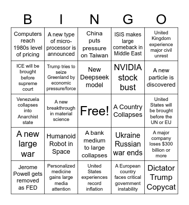2026 Bingo Card Bingo Card