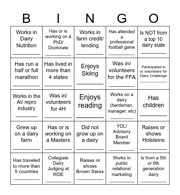 YDLI Class Bingo Card