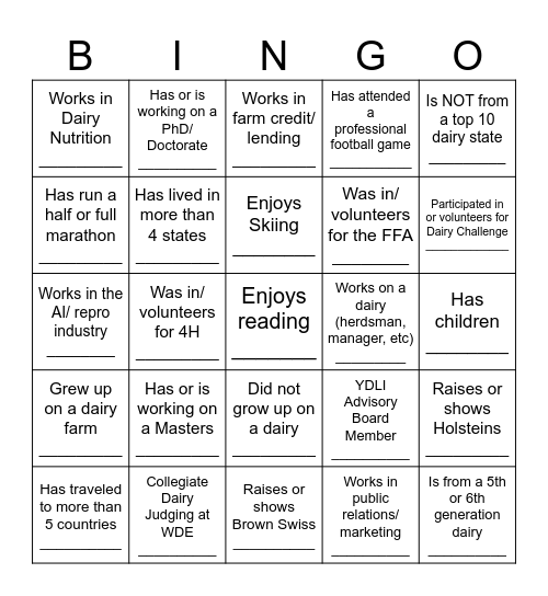 YDLI Class Bingo Card