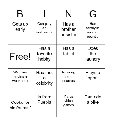 Getting to know each other Bingo Card