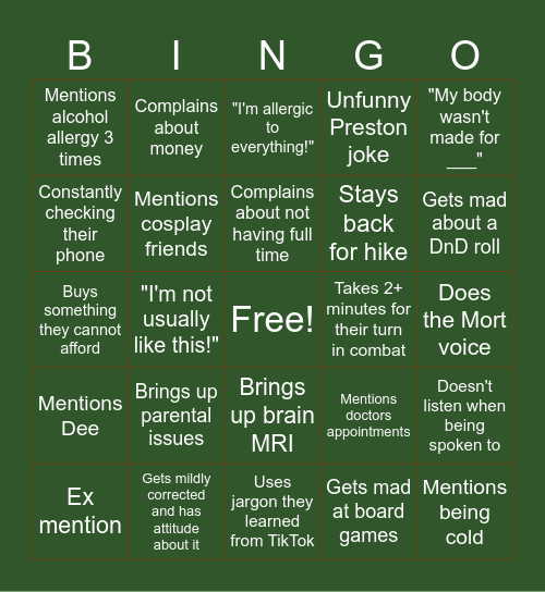 adele bingo: camping edition Bingo Card